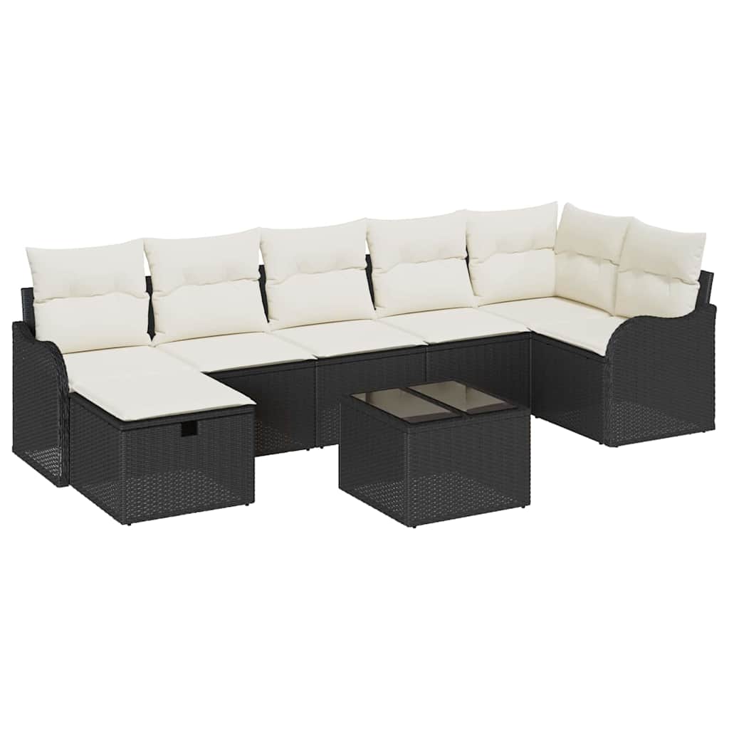 Garten-Sofa-Set mit Kissen 8 pcs Schwarz Poly Rattan